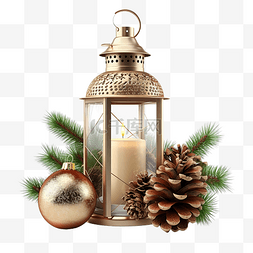雪松枝图片_有松枝和圣诞球的圣诞灯笼