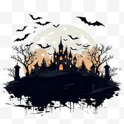 恐怖的城堡图片_万圣节黑暗闹鬼的城堡和蝙蝠在墓
