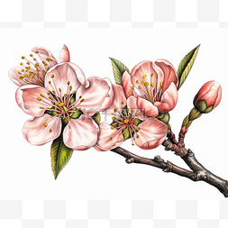 桃花图片_花朵和树枝的水彩画