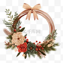铃儿图片_圣诞波西米亚木花环与松枝