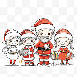 圣诞节时穿着圣诞老人服装的卡通