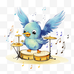 鸟演奏音乐可爱动物演奏铙钹乐器