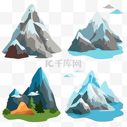 风景自然环境山图片_卡通风格的山剪贴画山风景 向量