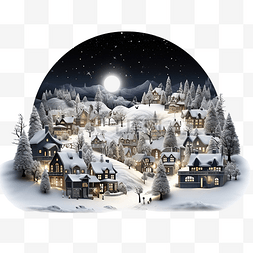 满月下的圣诞镇与圣诞村