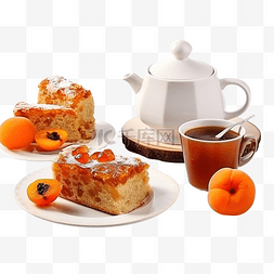 咖啡甜图片_新鲜出炉的自制蛋糕，配杏酱和两