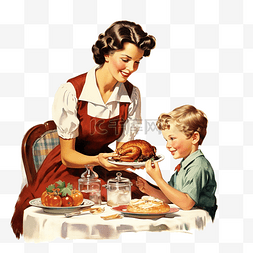 美国感恩节图片_母亲为儿子准备感恩节食物