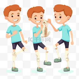 四个整骨男孩展示骨骼肌练习卡通