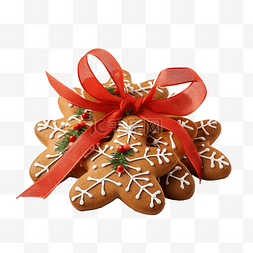 圣诞饼干，饰有红丝带蝴蝶结和小