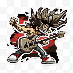 摇滚吉他手朋克卡通人物长发剪贴