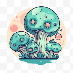 蘑菇和树图片_卵巢剪贴画卡通蘑菇树和一些气泡