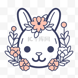 卡哇伊设计的兔子头，上面有花 