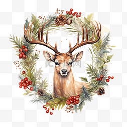 蔚蓝鹿和圣诞花环的创意构图