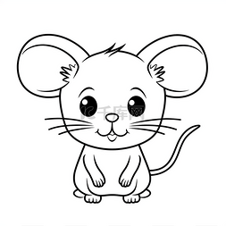 线条图片_白色背景上可爱的老鼠着色页