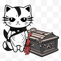 黑白貓图片_吸血鬼猫和黑白棺材的矢量