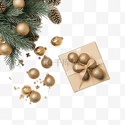 极简桌面图片_平躺的圣诞装饰品，如松树包裹的