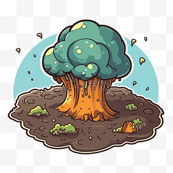 蘑菇和树图片_地上有泥土和蘑菇的树 向量