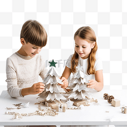项目-图片_孩子们为圣诞树或礼物制作装饰