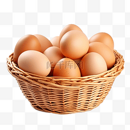 新鲜鸡蛋放在编织竹篮中，与 png 