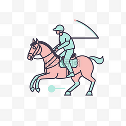 马球图标图片_T 恤设计线插图与马球运动员骑马 