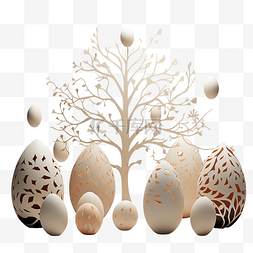 不同风格的纸质DIY蛋形树系列复活