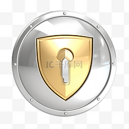 3d 银色圆盾，带金锁隔离互联网安