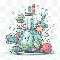藻类图片_生物化学剪贴画卡通烧杯中植物和