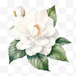 标题风格图片_装饰元素的白色山茶花水彩风格