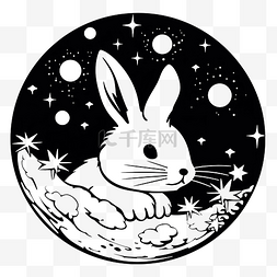 月亮和兔子的矢量黑白着色