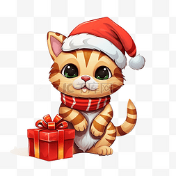 带礼物的老人图片_圣诞节时带礼物的卡通猫动物人物