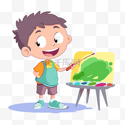 彩色剪贴画卡通男孩拿着画笔和画