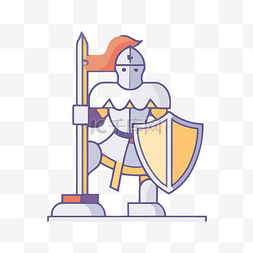 盔甲插图图片_矢量设计中手持剑和旗帜的盔甲骑