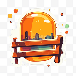 城市橙图片_带有城市主题和围栏的贴纸 向量