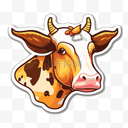 牛图片_带有牛头剪贴画插图的贴纸 向量