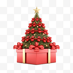 新年红色喜庆背景图片_红色开放礼品盒，配有圣诞树隔离