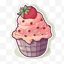 卡通蛋糕贴纸插图与草莓和巧克力