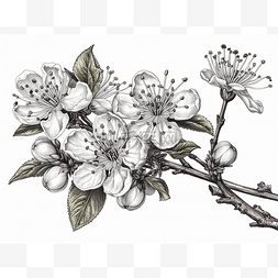 开着白花的苹果树枝插画