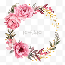 金粉背景素材图片_粉红色的花花环水彩与金框