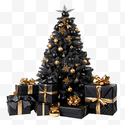 雪图片_带有黑色圣诞树和礼物的节日圣诞