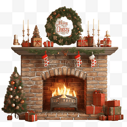 圣诞节装饰房子图片_有圣诞节装饰和题字的壁炉