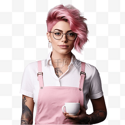 粉红色头发的人图片_粉红色头发的咖啡师