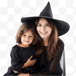 万圣节快乐的母亲和女儿穿着女巫