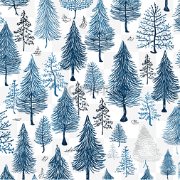 圣诞礼物图片_圣诞树无缝图案蓝色和白色矢量插