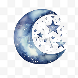 水彩月亮和星星剪贴画