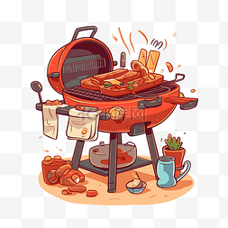 烧烤剪贴画 卡通风格的烧烤架，
