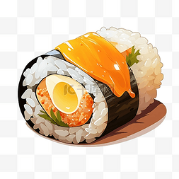 海藻图片_玉子寿司或蛋卷在米饭上彩色插图