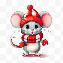 戴圣诞帽的老鼠图片_戴着红色帽子的可爱卡通圣诞老鼠