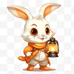 提灯笼的兔子图片_可爱万圣节提着灯笼的南瓜头兔子