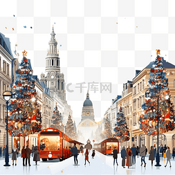 城市街道图片_匈牙利布达佩斯发光的圣诞树和瓦