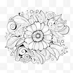 花朵线性图片_着色页圆形涂鸦花朵和花蕾