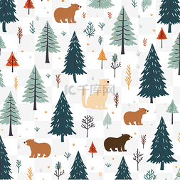 树圣诞节图片_圣诞节无缝图案设计与熊和树矢量